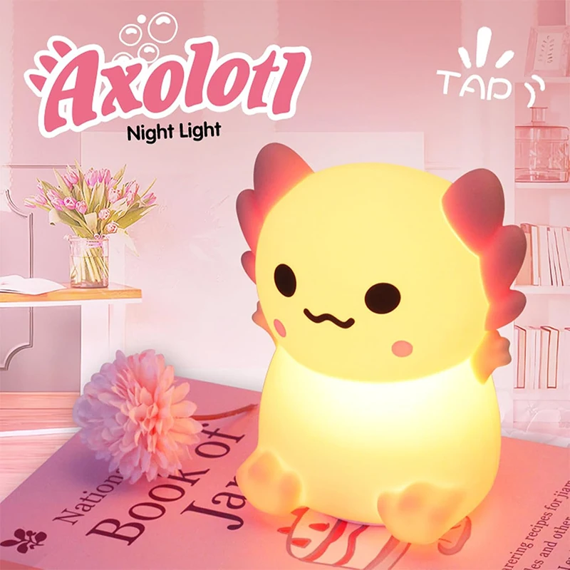 

Cute Axolotl Night Light Silicone Nursery Sleeping Lamp Touch Control Nightlights USB Rechargeable Table Lamp for Baby Child