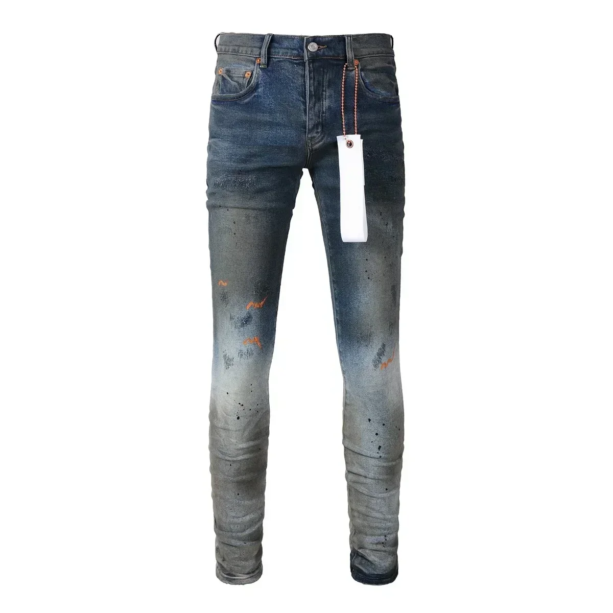 Moda najwyższej jakości Fioletowe męskie dżinsy High Street Heavy Industries Olej i farba Używana naprawa Niski wzrost marki Skinny Denim Pants