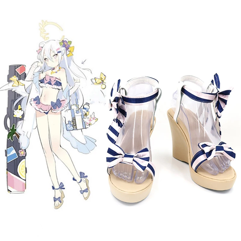 Game Blue Archive Shirasu Azusa Cosplay Summer beach heels Prop Cute blue and white stripe shoes swimwear customize high heels S