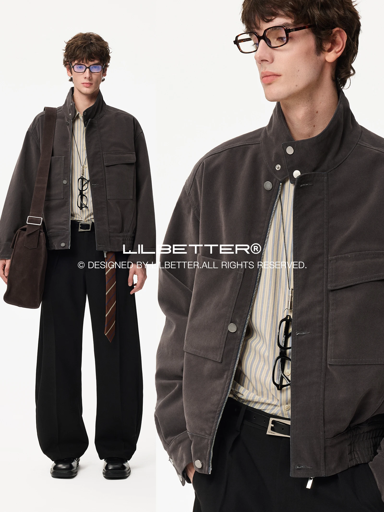 Lilbetter Vintage Washed Velvet Stand Collar Denim Jacket Loose Casual Men's Outerwear Fashion Urban Style Spring Autumn