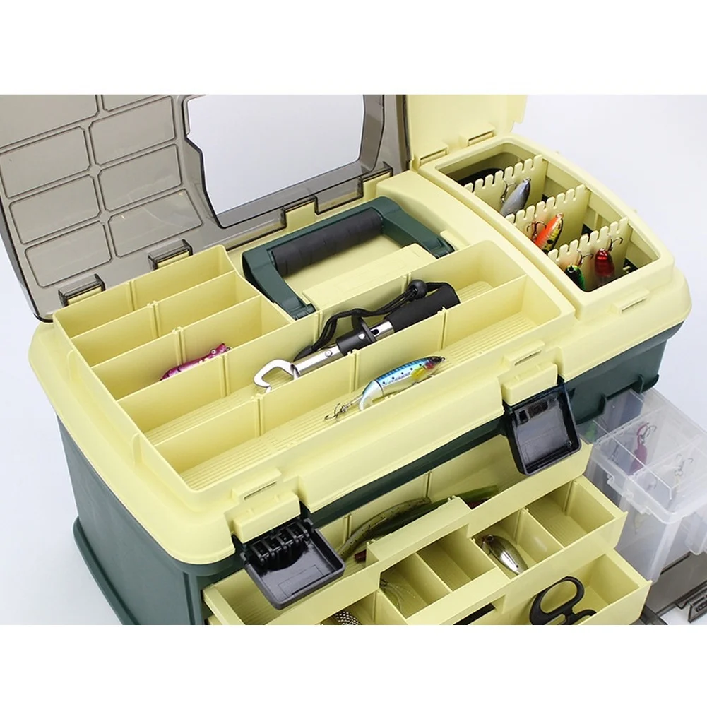 Large Capacity Fishing Tackle Box For Sea Fishing Bait Storage, 3-Tier Drawer Organizer With Secure Locking Clasps