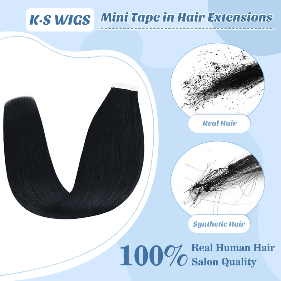 K.S WIGS-Mini cinta en extensiones de cabello humano, pelo Natural negro y marrón, liso, sin costuras, trama de piel, cinta Invisible