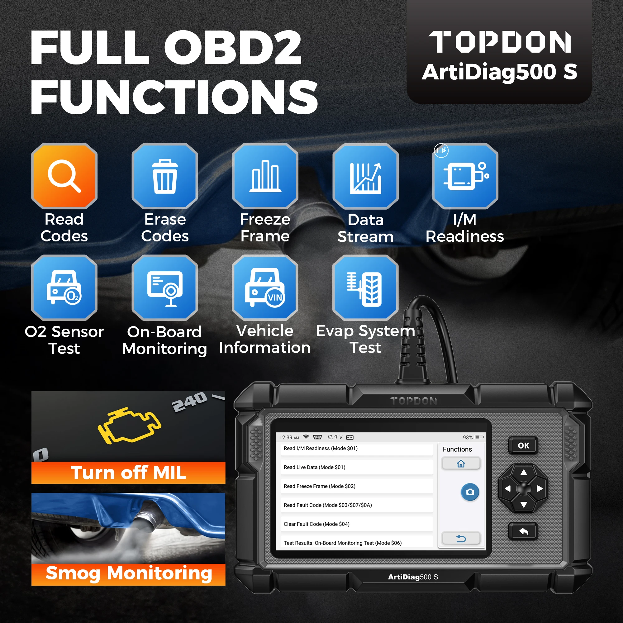 Topdon ArtiDiag500S OBD2 Scanner Car Diagnostic Tool  Diagnostic All Systems ABS Airbag DPF Oil Reset Automotive Diagnoses Tool