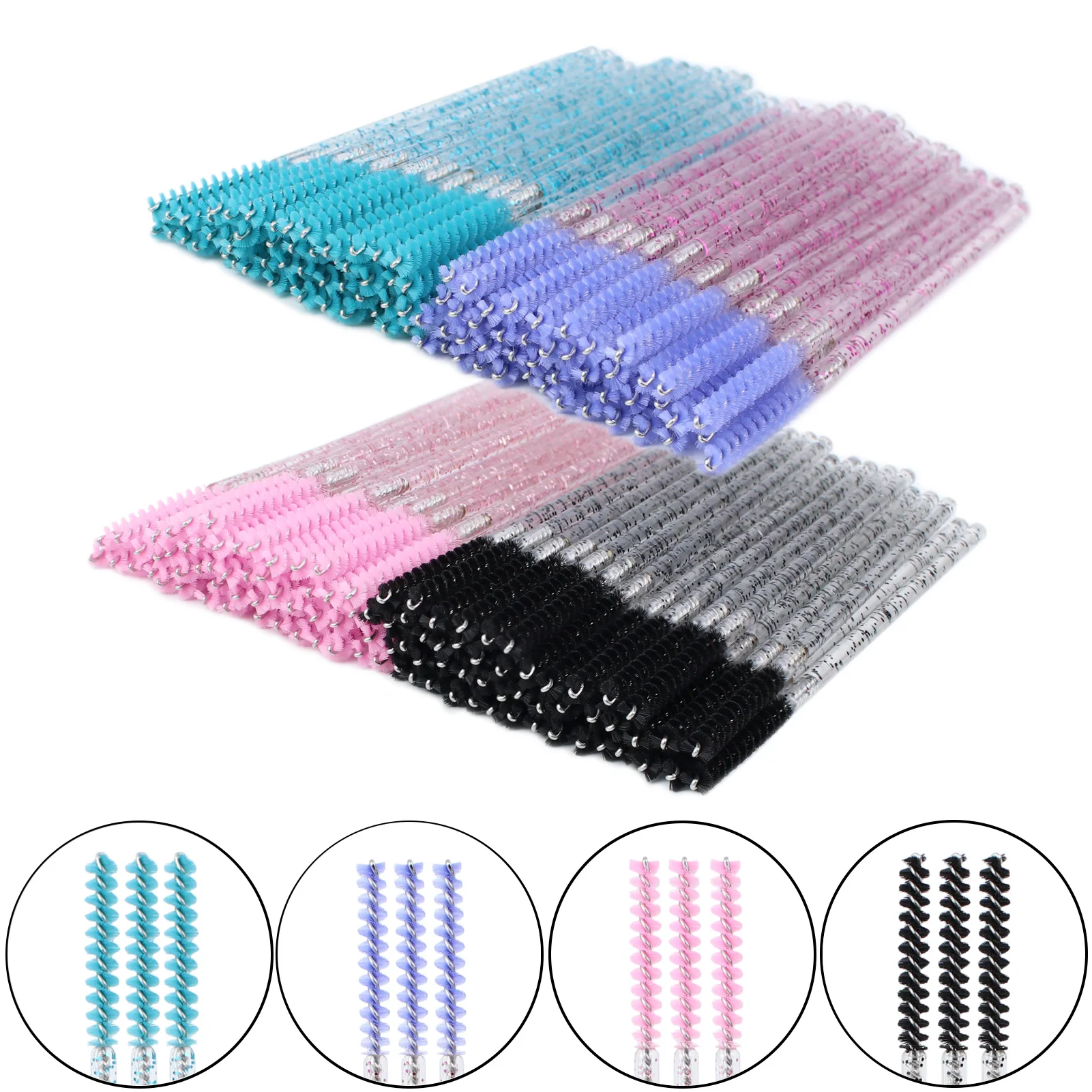 50pcs Disposable Eyelash Brush Mini Crystal Mascara Wands Bendable Eyebrow Applicator Lash Extension Supplies Accesories Makeup