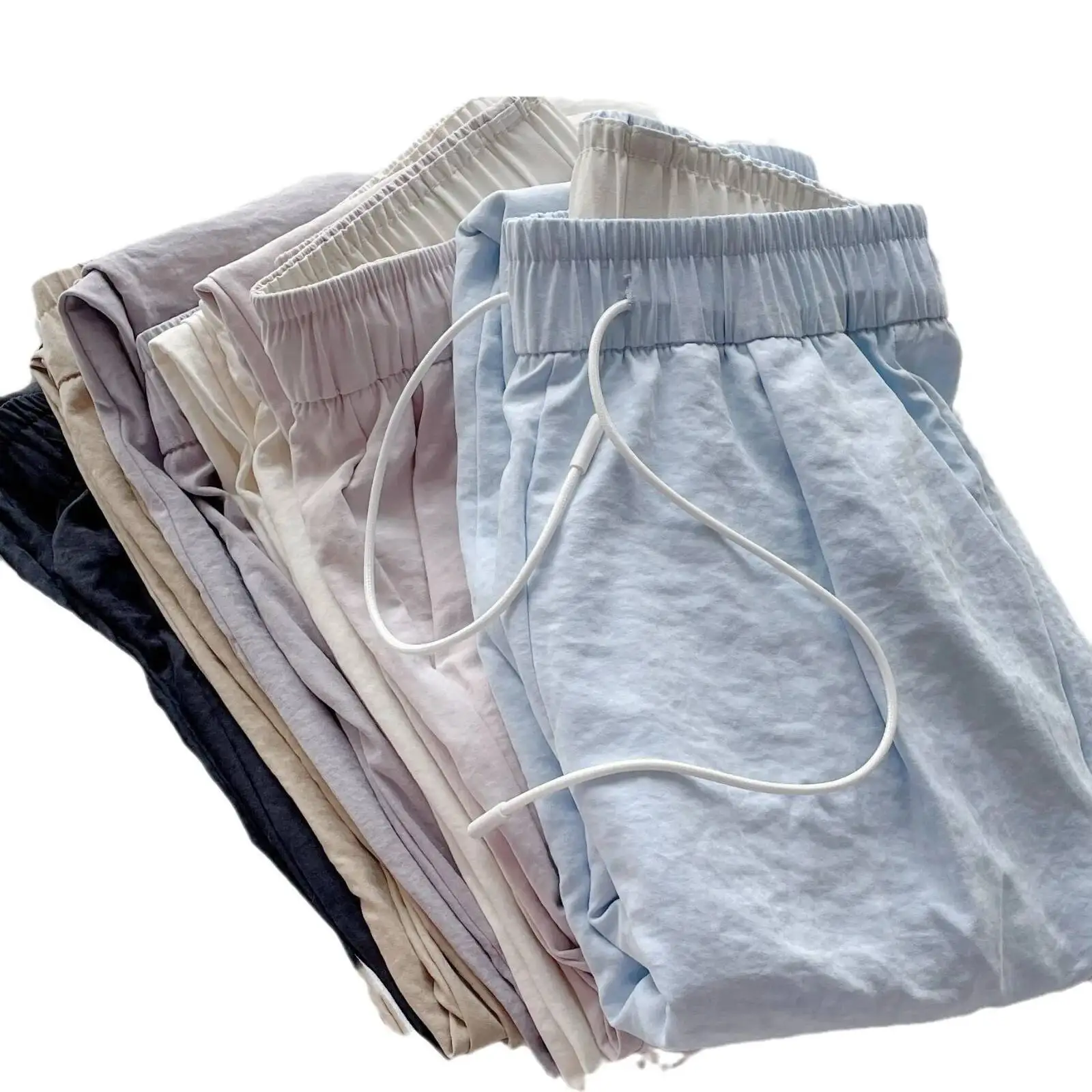 2025 Summer Pants For Women High Waist Elastic Casual Streetwear Solid Trousers  Female Clothes Loose Straight Pants