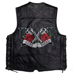 New Motorcycle Riding Leather Vest Embroidery Moto Sleeveless Jacket Waistcoat Street Fashion Biker Vests Punk Veste for Man