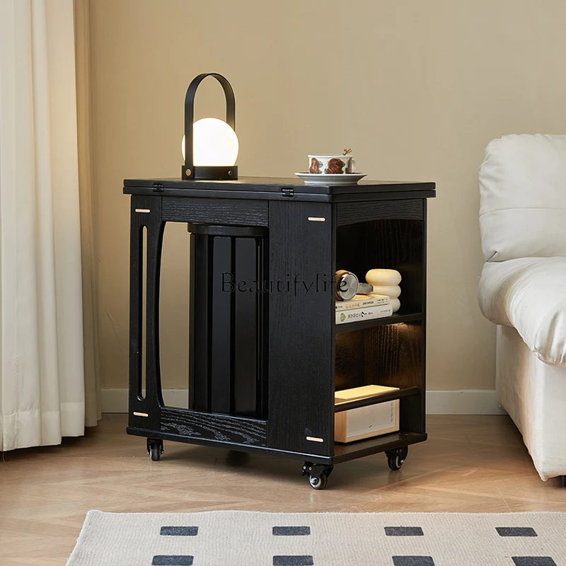 

Solid Wood Side Table Folding Small Coffee Table Sofa Side Cabinet Mobile Small Cart