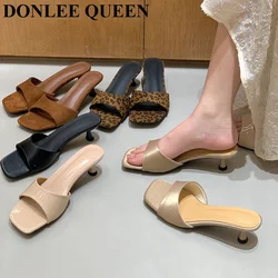 2026 New Fashion Thin Heels Slippers Women Female Slides Med Heel Brand Narrow Band Sandal Party Shoes  Sandalias De Las Mujeres