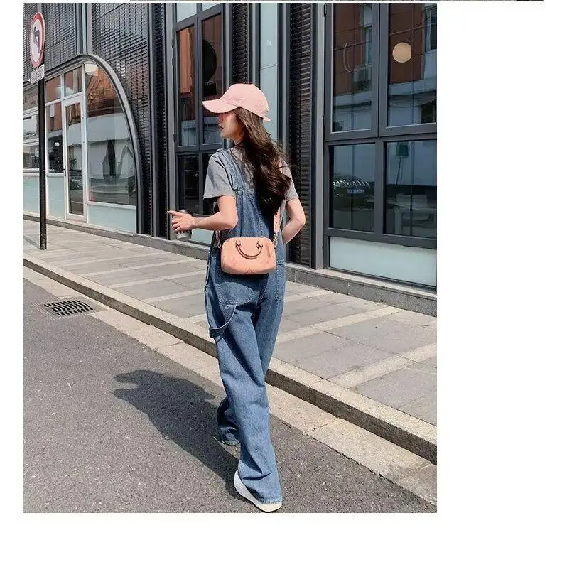 

Джинсовые комбинезоны с высокой талией, женские повседневные широкие брюки-карго, новая весенняя прямая рабочая одежда, дизайн Sense Small ence