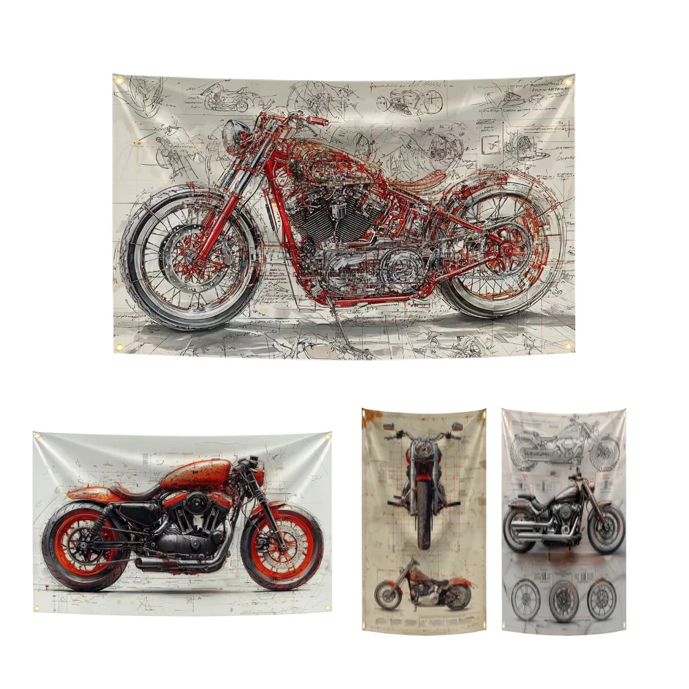 

90x150cm Classic Retro Cruiser Motorcycle Flag Polyester Digital Printing Banner for Garage Home Or Outdoor Decoration Tapestry
