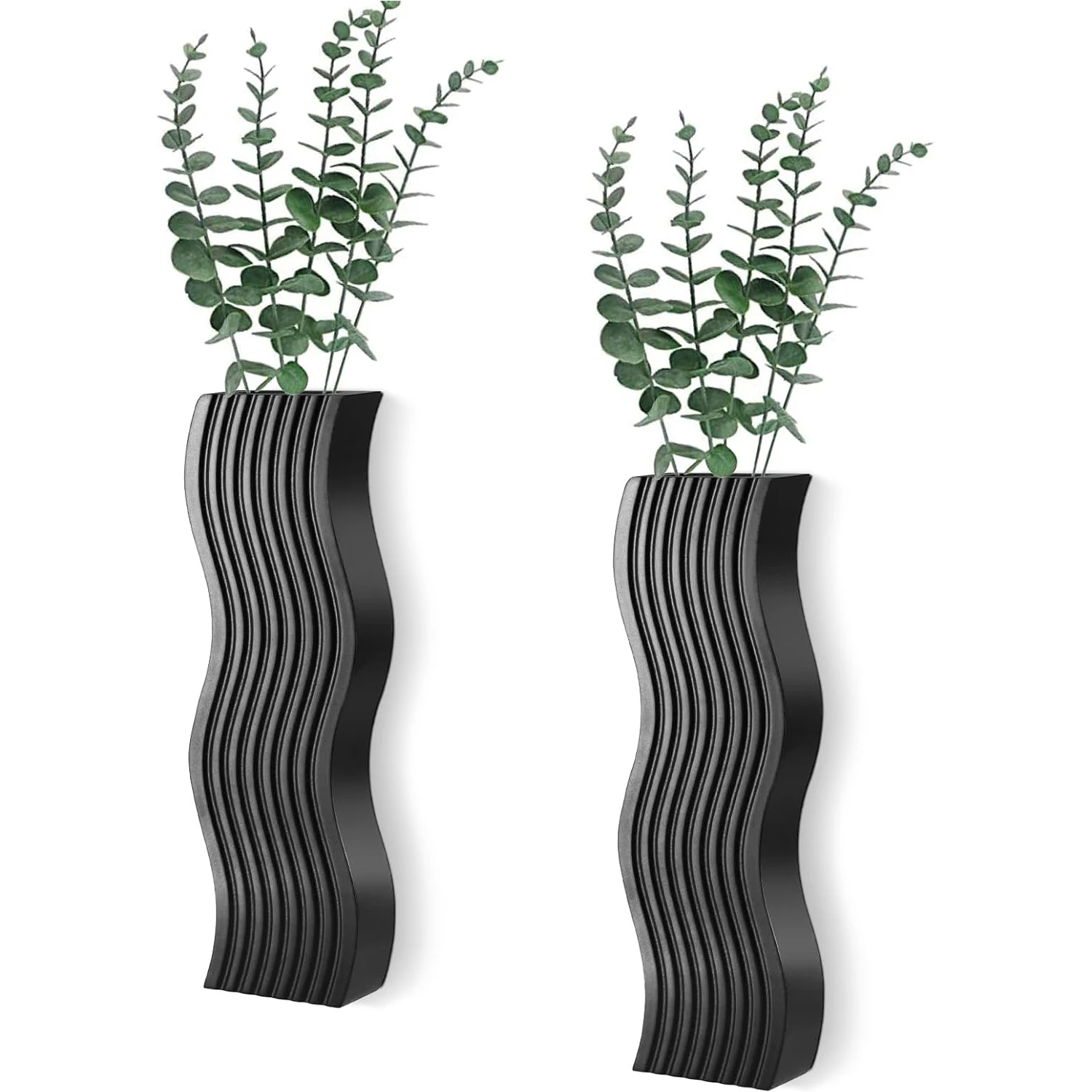 Black Wooden Hanging Vases Planter , 2  Pack Wall Vase for Artificial Plant, Modern Farmhouse Decor Boho Wall Art Decoration