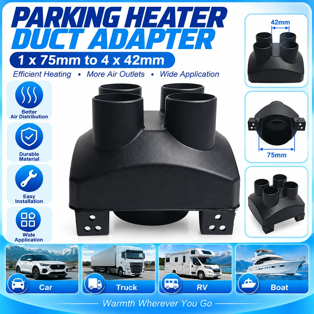 75mm to 4x42mm Air Heater Duct Adapter Splitter for Diesel Parking Heater Ventilation Duct Connector