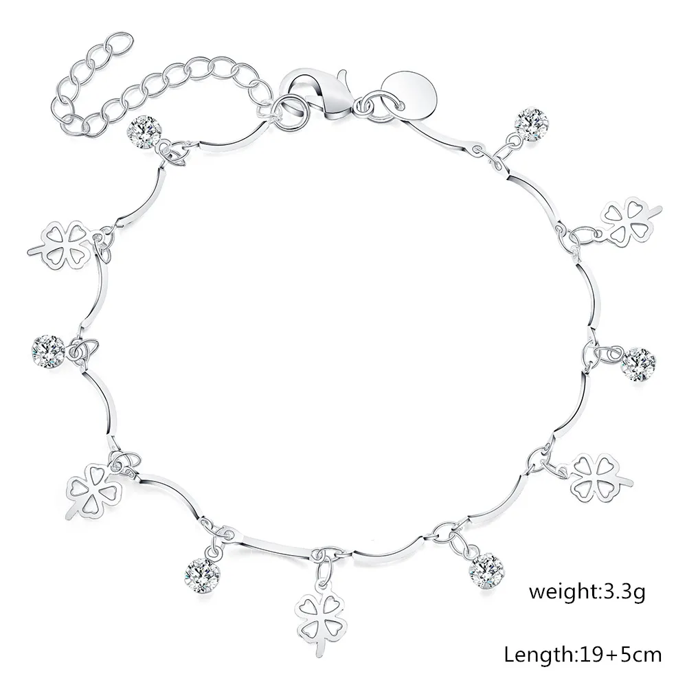 Hot Street trend 925 sterling Silver lucky clover leaf zircon Chain Bracelet for Women Fashion Wedding Party gifts fine Jewelry