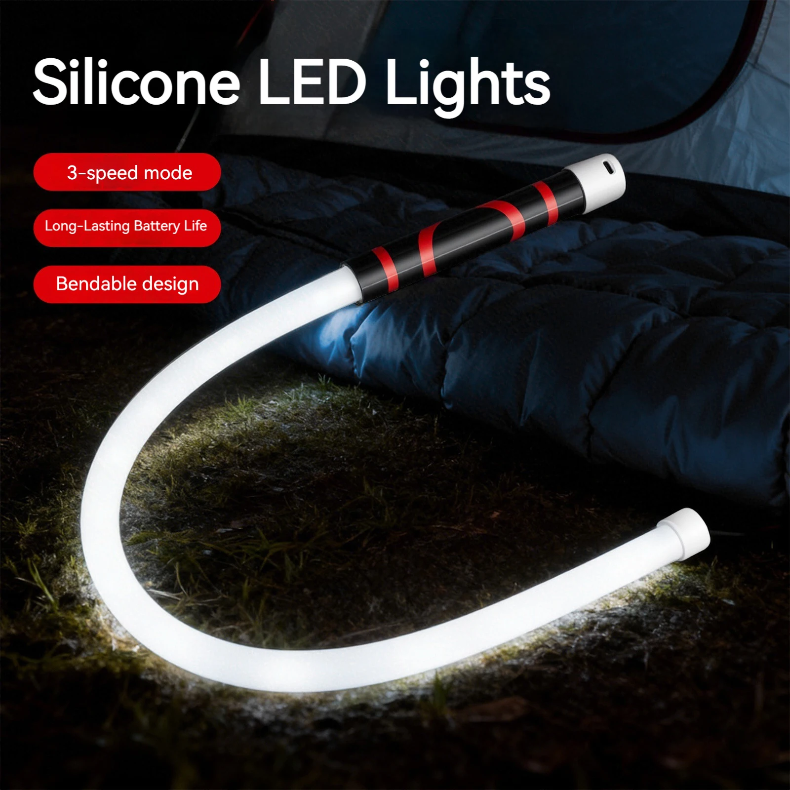 

Светодиодный фонарь с 3 режимами, гибкий, водонепроницаемый, профессиональный, яркий, 28-дюймовый, силиконовый, для дома, кемпинга и использования в помещении