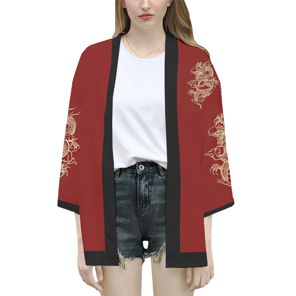 Uzztfa Cardigan Kimono Japonais Imprimé Dragon - Yukata Samouraï Streetwear Unisexe