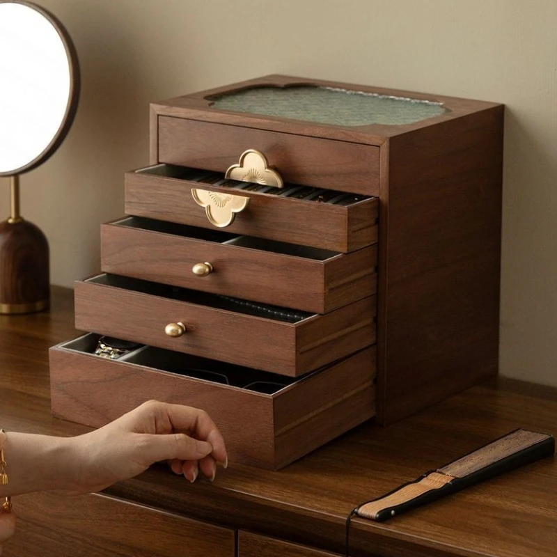 

Wooden Jewelry Box Large Luxury Necklaces Storage Boxes Transparent Ring Bracelet Display Case Jewellery Organizer Packaging