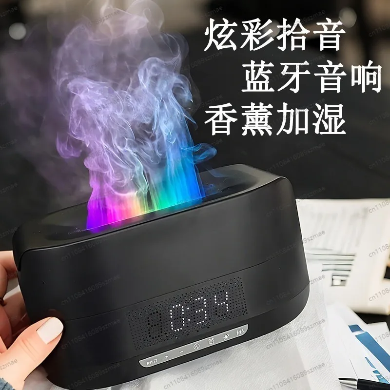 Flame bluetooth humidifier speaker clock night light air aromatherapy belt audio integrated home silent bedroom gift
