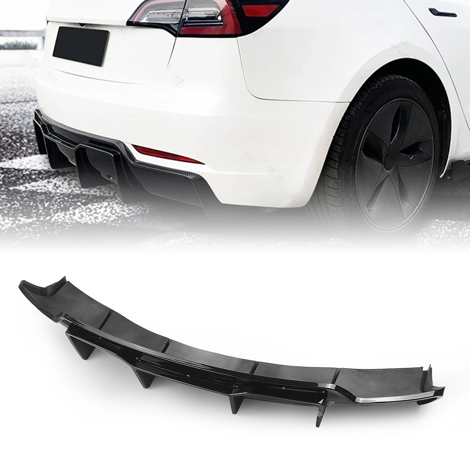 

Glossy Black Rear Diffuser Bumper Lip Car Body Kit Exhaust Spoiler Lower Plate Boot Splitter Cover For Tesla Model 3 2017-2023