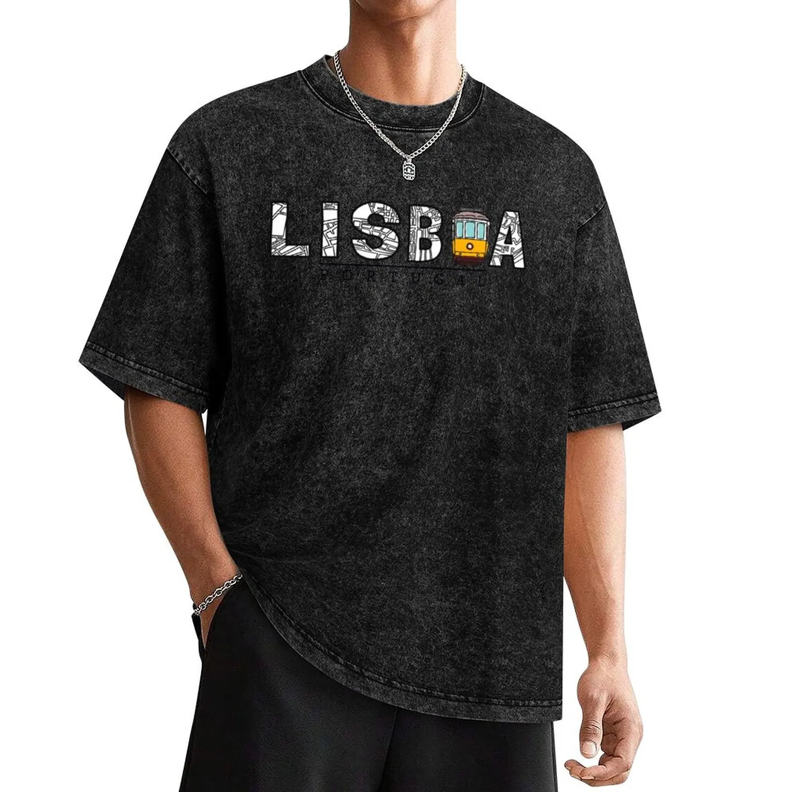 Lisbon Map - Tram T-Shirt Blouse anime clothes anime tshirt compression shirt men