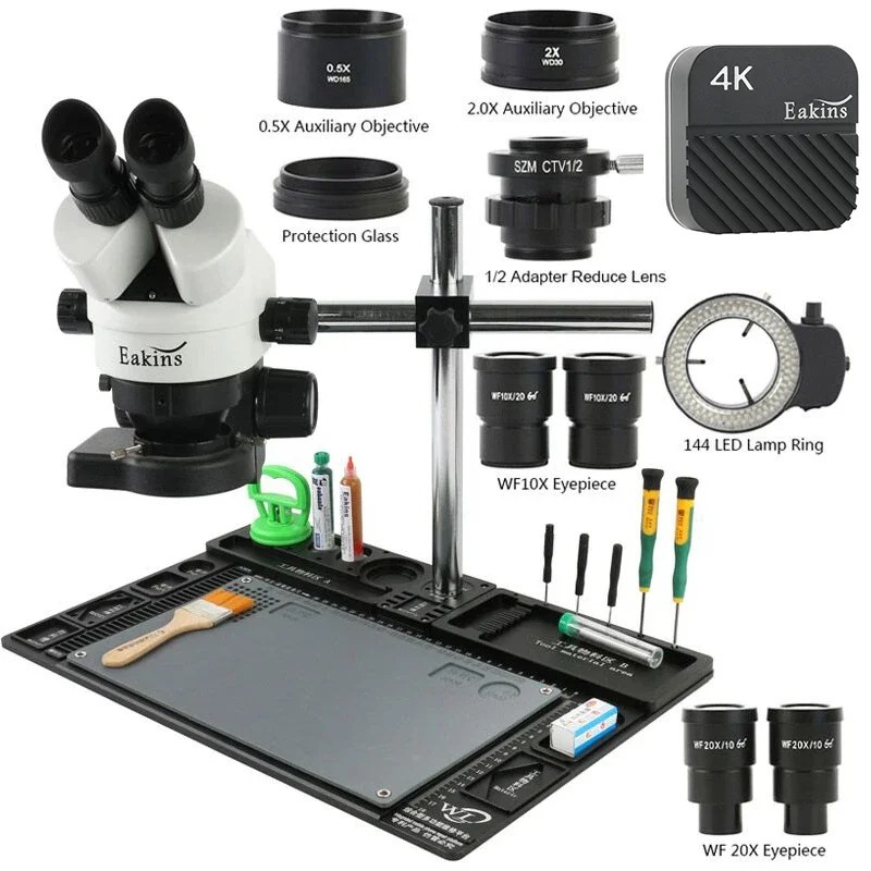 3.5X-90X 180X Zoom Simul Focal Trinocular Stereo Microscope 4K UHD HDMI USB Video Camera Multifunction Aluminum Alloy Stand