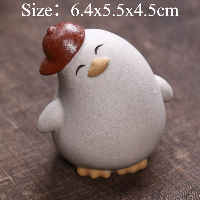 1 PC Purple Clay Duck Tea Pet Handmade Cute Crooked Duck Figurine Creative Little Yellow Duck Fun Ornament Home Desk Decor Craft