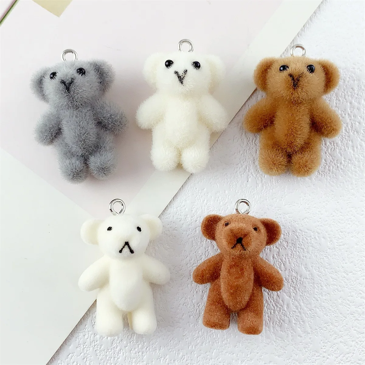 10pcs Resin Flocking Bear Pendant Charms DIY Jewelry For Jewelry Making Keychain Luggage Mobile Phone Chain Accessories