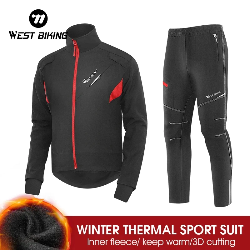 WEST BIKING Reflective Windproof Cycling Set Winter Thermal Bicycle Jacket Suit Clothes Pants Outdoor Sport MTB Man Sportswear