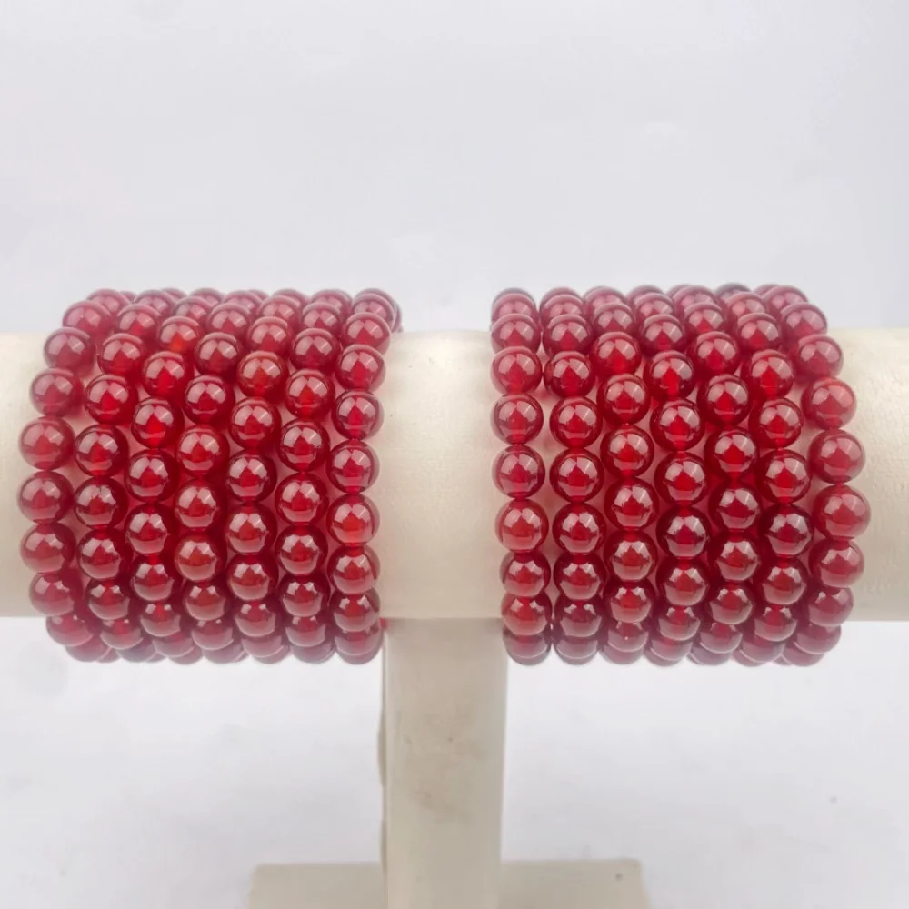 1PC Natural Carnelian Bracelet Red Agate Crystal Stone Light Luxury Elastic Bracelet For Girls Women Jewelry Accessories