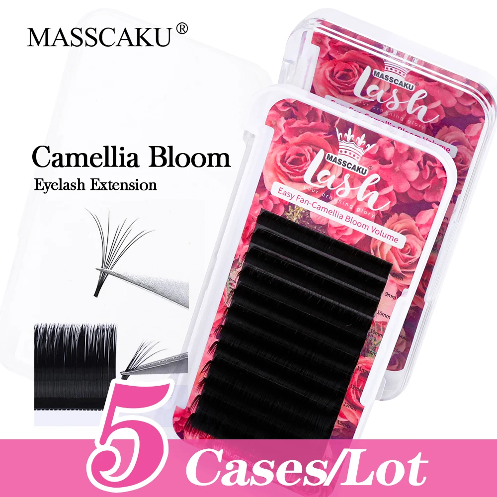 

MASSCAKU 5cases/lot Camellia Blooming Eyelashes Soft Natural Handing Making Mink One Second Fast Fanning Lashes Extensions