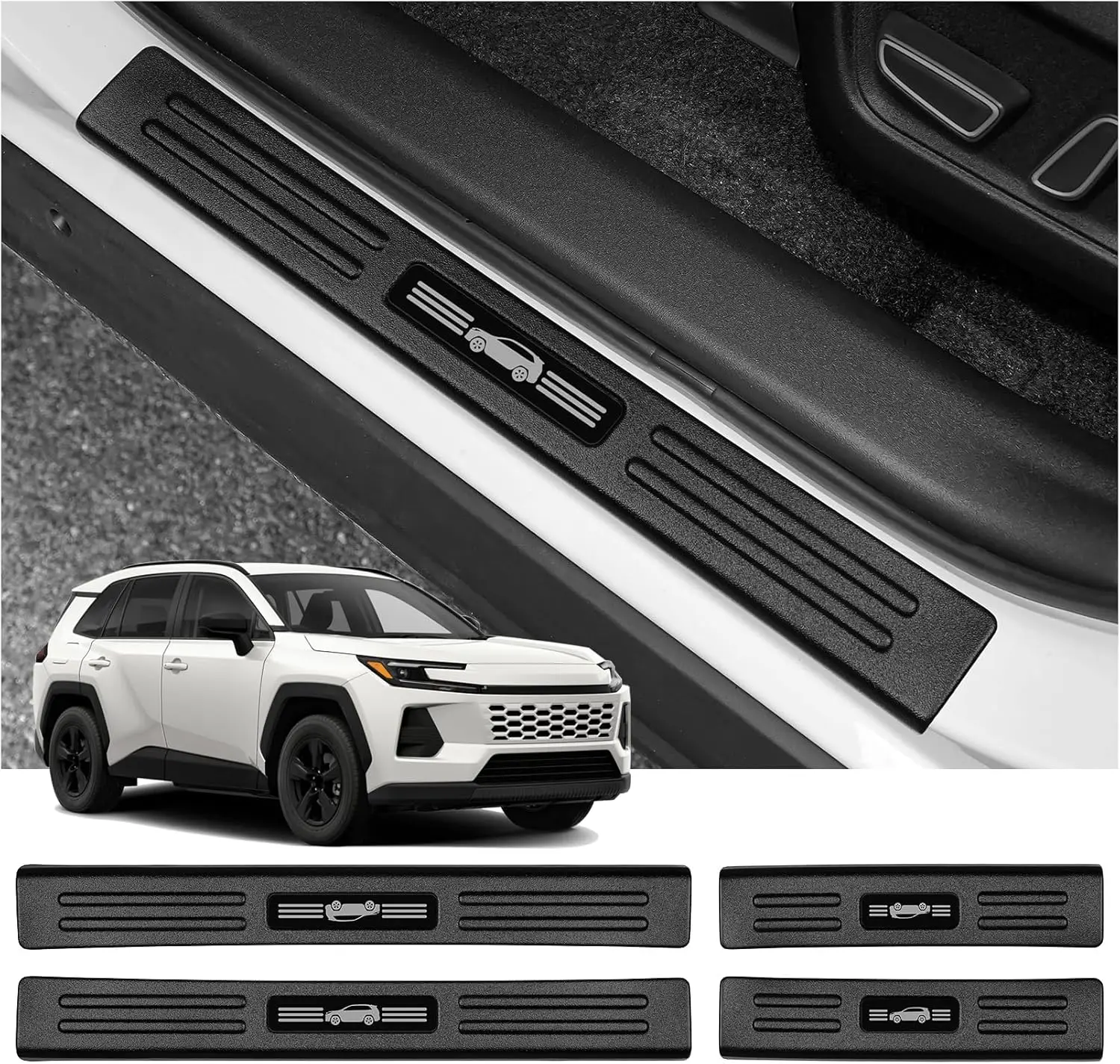 

4PCS Door Sill Protector for Toyota 2026 RAV4 LE SE XLE XSE Limited Hybrid Accessories Matte Black ABS Material Front and Rear