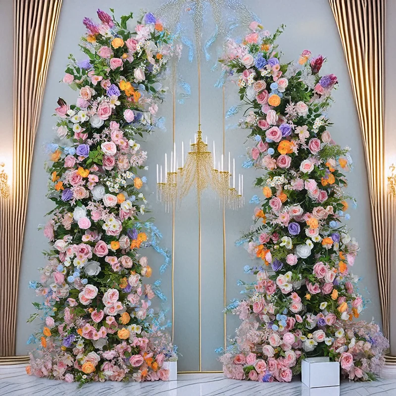 

230cm Fake Rose Horn Flower Arch Monet Garden Inspired Wedding Backyard Reception Stage Background Event Decor Choice