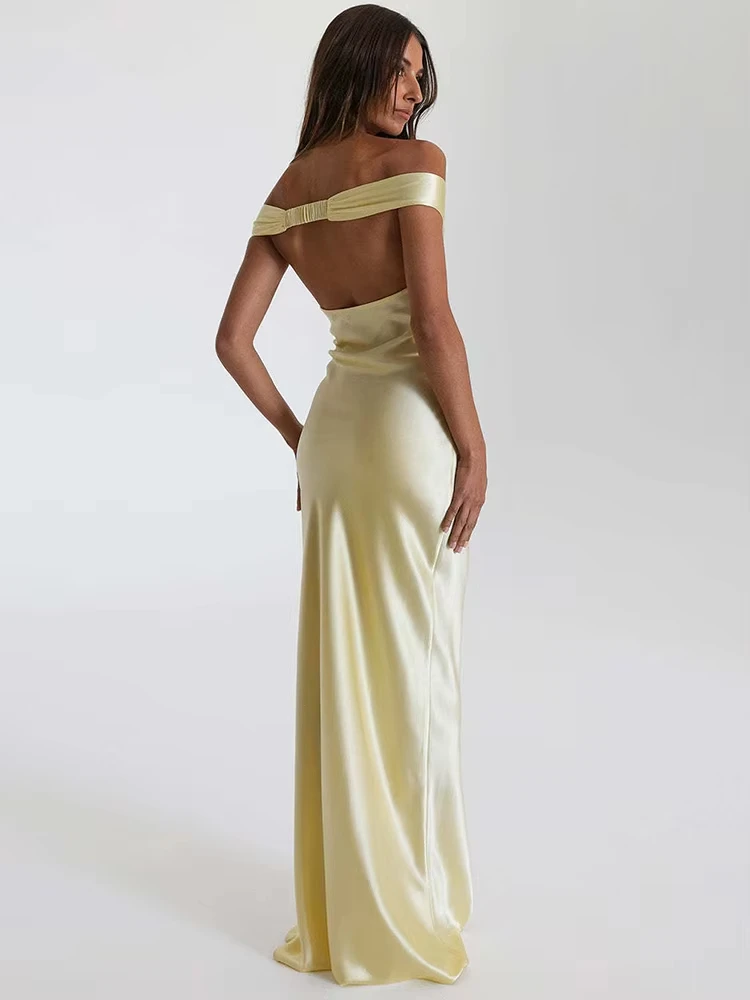 여름 새틴 리본 백리스 섹시 맥시 드레스 여성용 가운 패션 V넥 민소매 클럽 파티 이브닝 드레스 우아한 의류