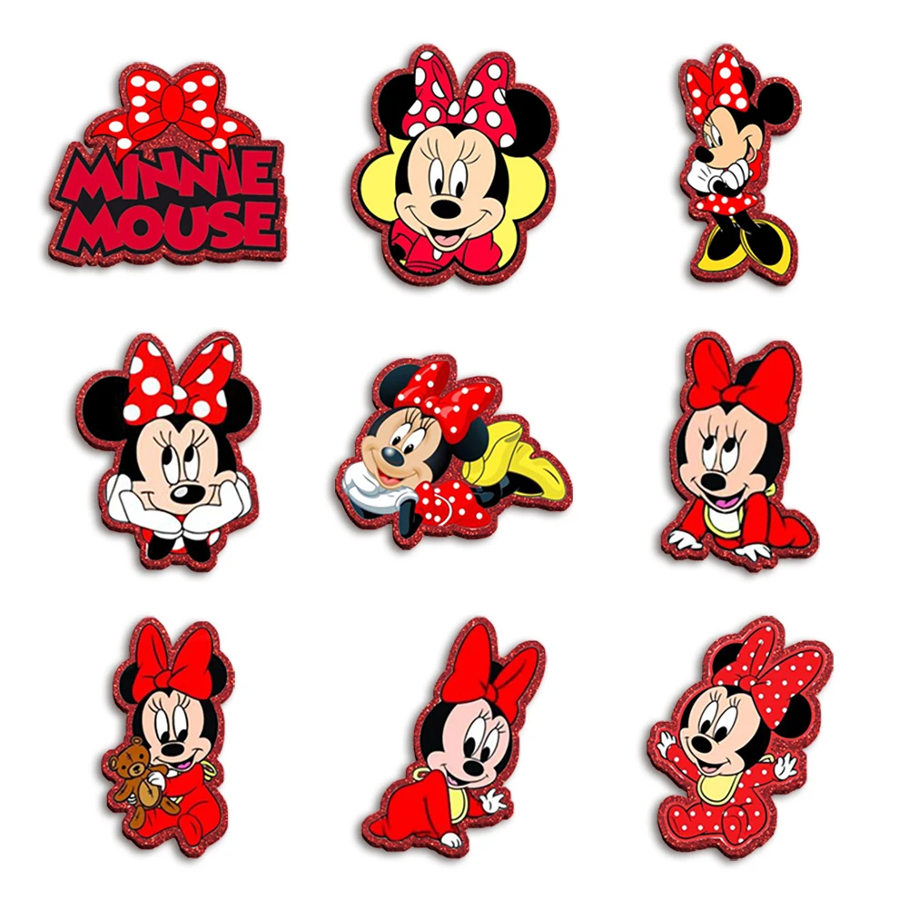 

Disney Red Glitter Mickey Minnie Resin Planar Acrylic Flatback For Girls DIY Phone Case Hair Bow Craft Keychains Accessories