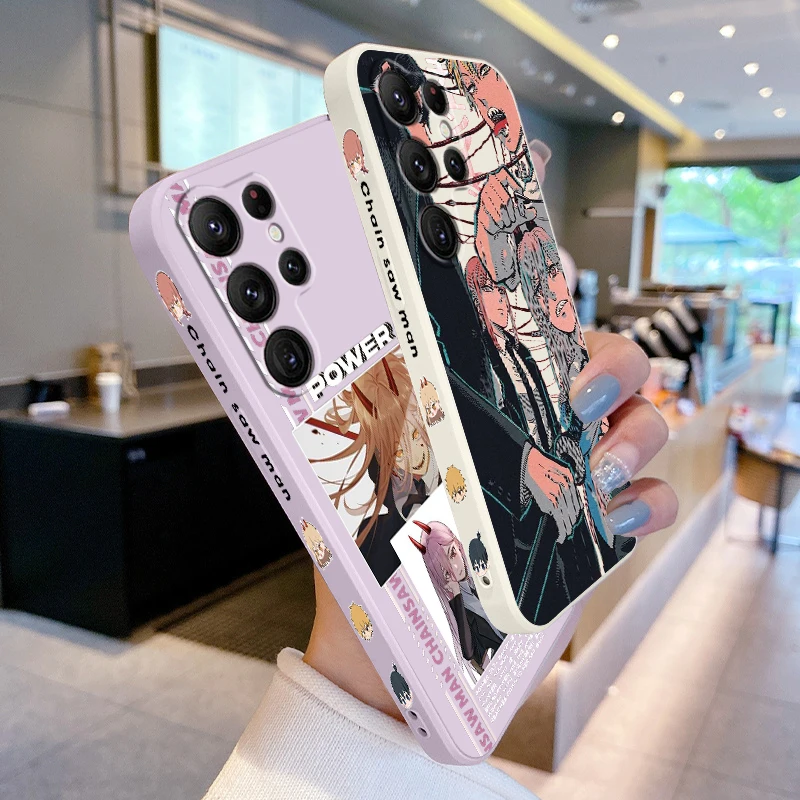 C Chainsaw Man Cool Anime Liquid Left Rope For Samsung Galaxy S24 S23 S22 S21 S20 FE S10 Ultra Plus Lite 5G Funda Phone Case