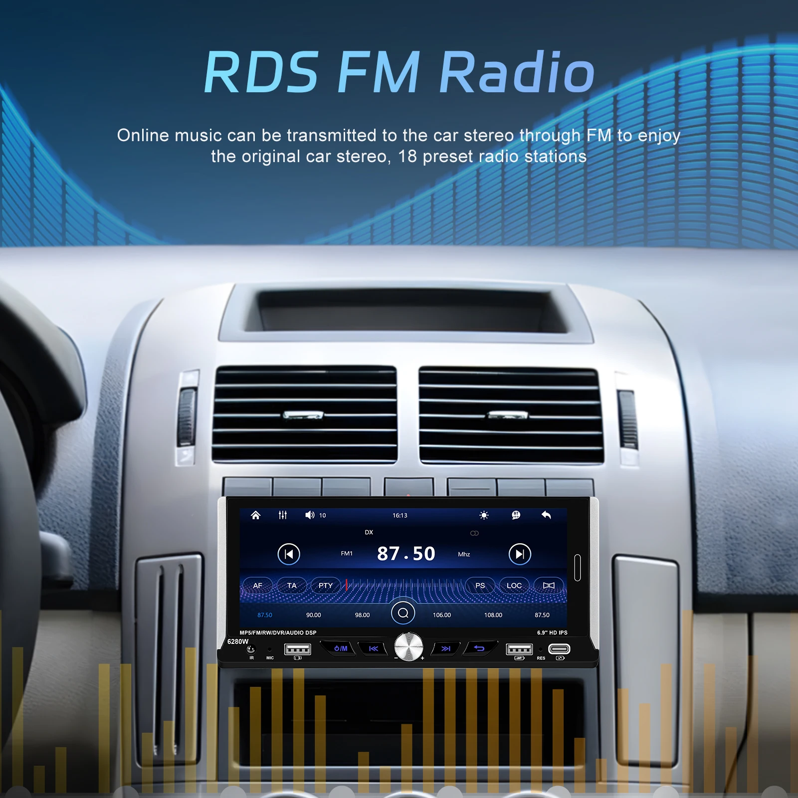 Podofo 6.9 "1Din مشغل سيارة لاسلكي CarPlay أندرويد راديو سيارة مشغل وسائط متعددة راديو FM استقبال كاميرا الرؤية الخلفية ستيريو السيارة #4