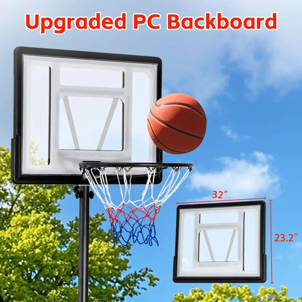 Cesta de basquete portátil ajustável para crianças e adultos, altura de 9,2 pés, adequada para jogos de entrada e quintal, aro de 32 polegadas