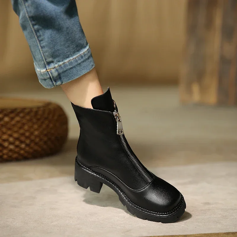 JOZHAMTA Size 34-43 Women Ankle Boots Genuine Leather High Heels Shoes Woman Winter 2023 Fashion Platform Boots Casual Bottine