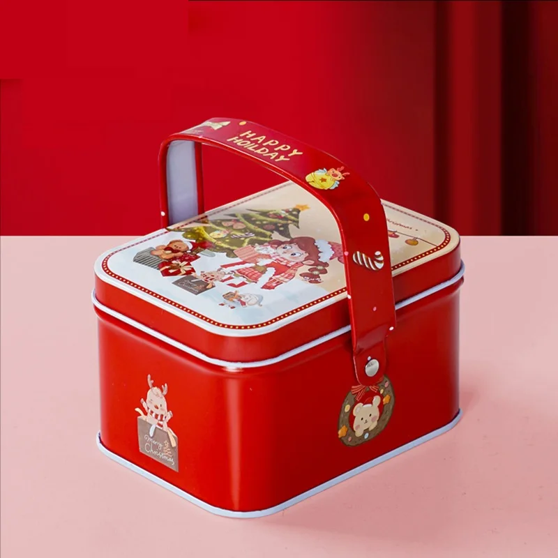 Christmas Tinplate Suitcase Candy Boxes With Handle Handheld Sweets Tins Portable Candies Holders Sugar Storage Container Case