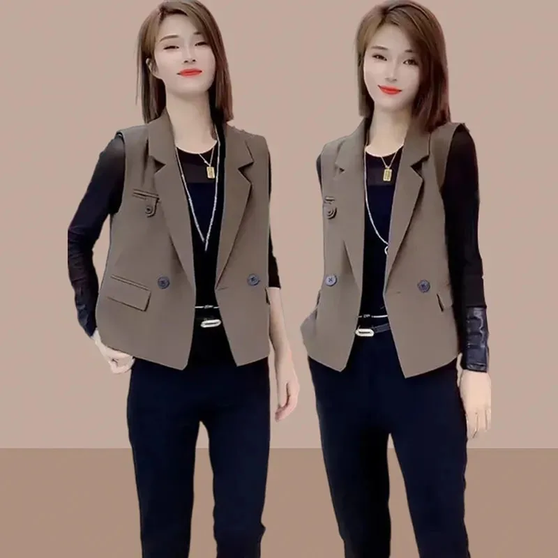 

Корейский женский однотонный короткий жилет, верхняя одежда, дизайн Sense Femme, костюм, жилет, пальто, женский модный пиджак без рукавов для отдыха, куртка