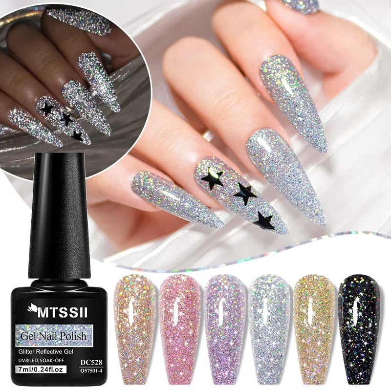 Mtssii 7 مللي بريق عاكس هلام مسمار البولندية الشظية تألق شبه دائم نقع قبالة مانيكير مسمار الفن UV LED الورنيش تصميم