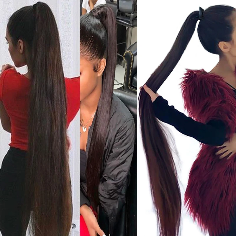 Extensión de Cola de Caballo Sintética de 34 Pulgadas con Cordón y Clips, Negra o Marrón para Mujer 6