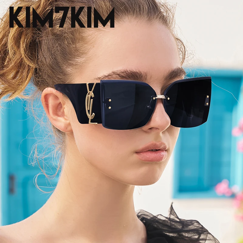 Oversized Rimless Cat Eye Sunglasses Women 2024 Luxury Brand Designer New Fashion Sun Glasses Trends Glass Frameless Sunglass