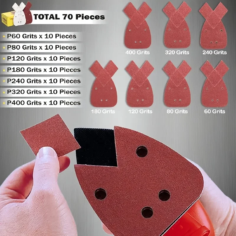 

70 листов наждачной бумаги для мыши, подходящей для шлифовальной машины, песок 60-400 # , подходит для 4-отверстий в ладони Black Decker.