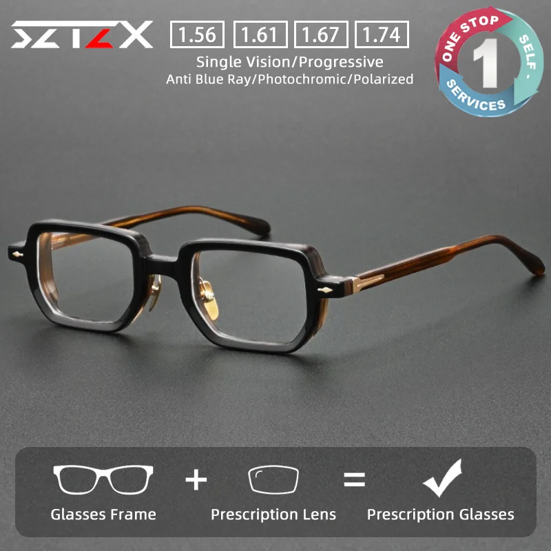 SZTZX Luxury Retro Thick Frame Prescription Glasses Anti Blue Light Acetate Geometric Myopia Eyewear Progressive Reading Glasses