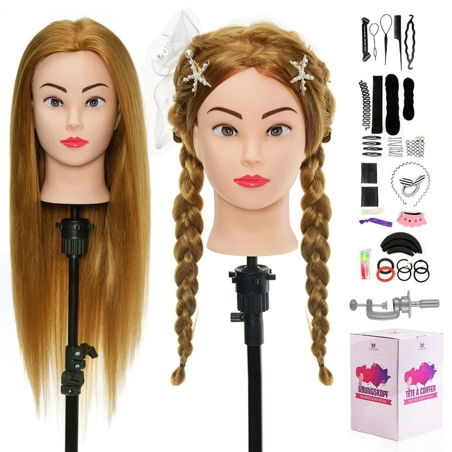 หัวหุ่นขนาด 26 นิ้ว พร้อมผมแท้ 80 เส้น สำหรับฝึกจัดแต่งทรงผมและถักเปียระดับมืออาชีพในโรงเรียนสอนเสริมสวย