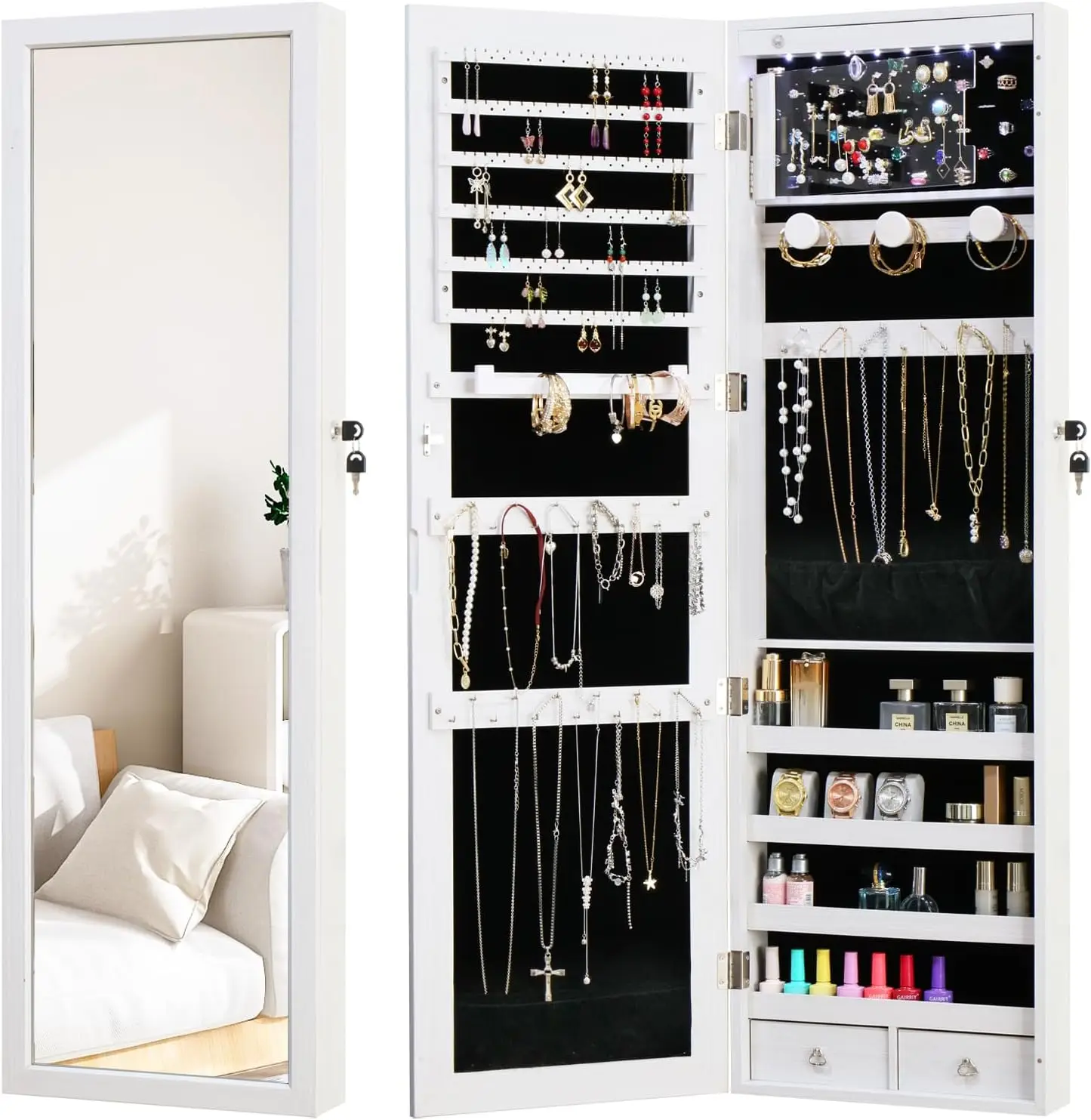 

Jewelry Cabinet with Mirror - 47.3' Mirror Jewelry Armoire Door Hanging/Wall Mounted Mirror with