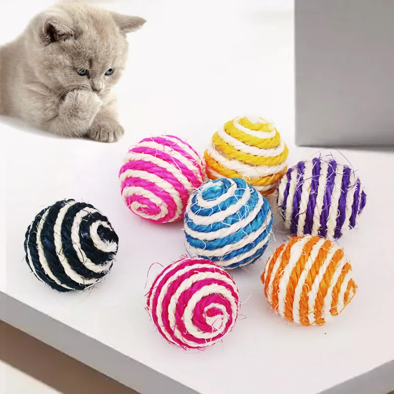 ألعاب القطط الحياكة كرات السيزال طحن الأسنان ألعاب الحيوانات الأليفة كرات التفاعلية القطط هريرة الكلب التدريب اللعب مضغ (لون عشوائي) #3