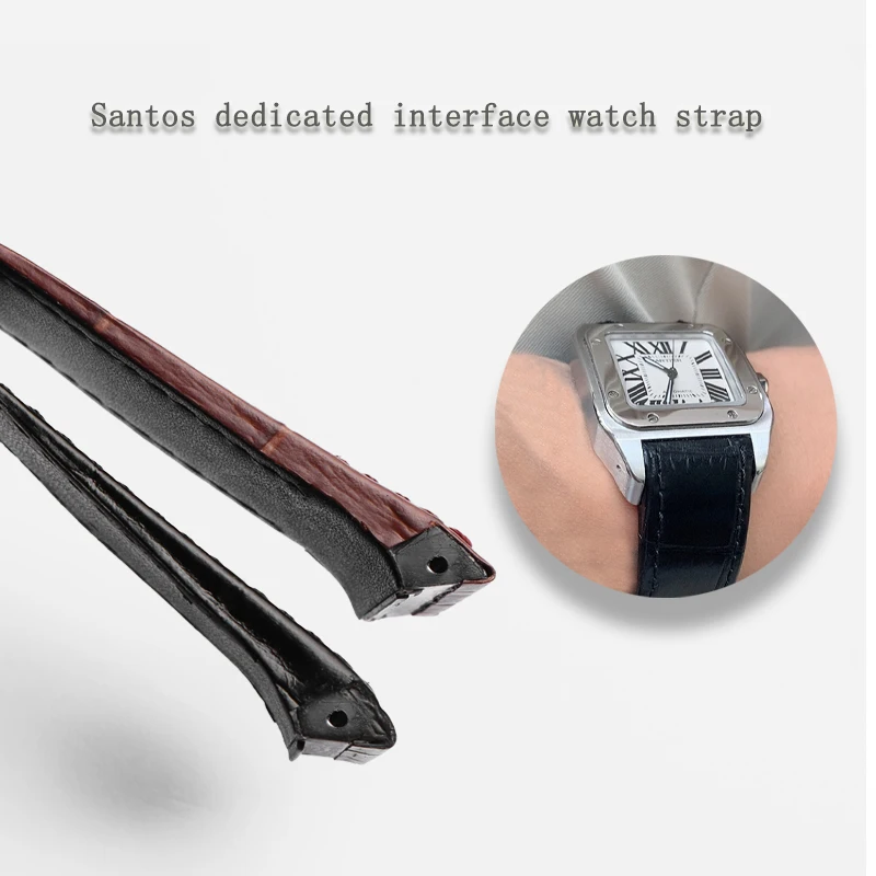 Shenyu High Quality Genuine Leather Watch Strap For Cartier Watchband Santos 100 Series Men's And Women Folding Buckle 20mm 23mm