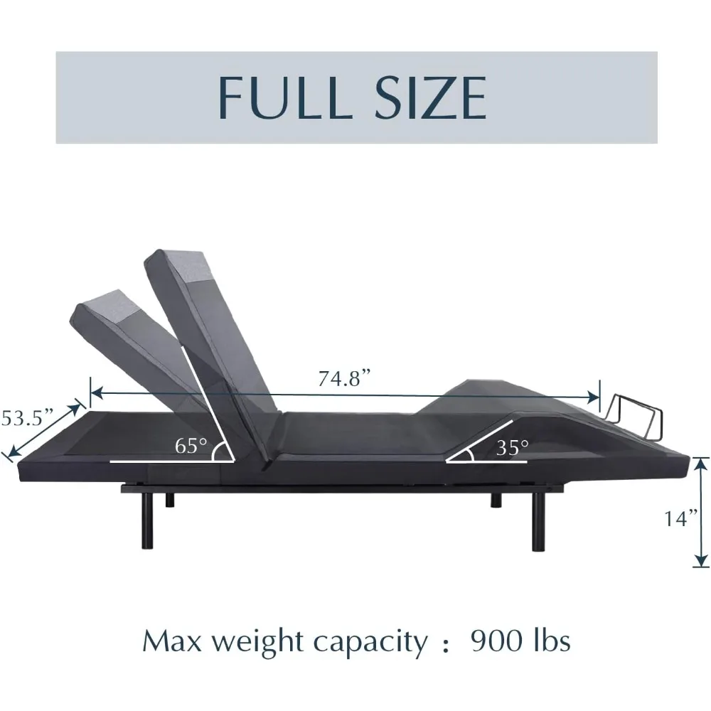 Full Size Ergonomic Adjustable Bed Frame Smart Electric Bed Base with 2.0 Upgraded Motors, Independent Head and Foot Incline