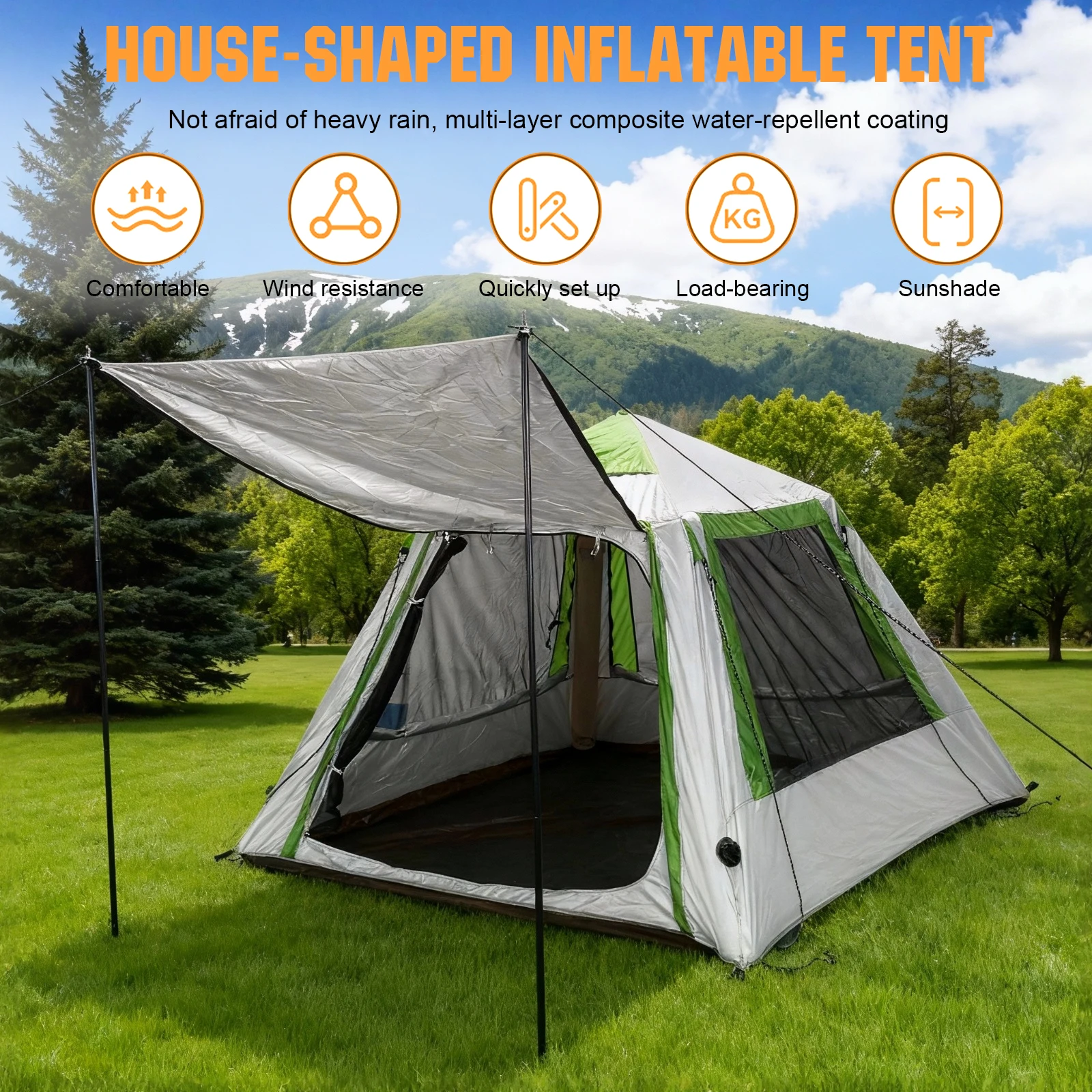 

Inflatable Blow Up Tent for 2 To 3 Persons Easy Setup Pop Up Tent Oxford Waterproof with Mesh Windows for Backpacking and Hiking